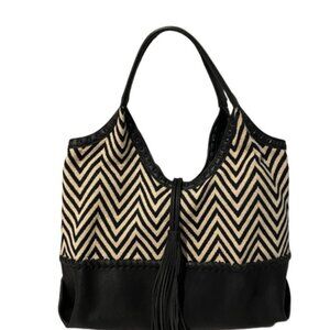 Big Buddha Linen/Cotton Chevron Shoulder Bag